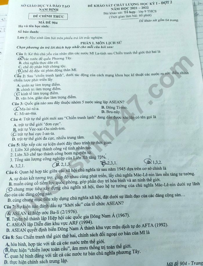 De thi hoc ki 1 mon To hop lop 9 - So GD Nam Dinh 2021 (dot 2)