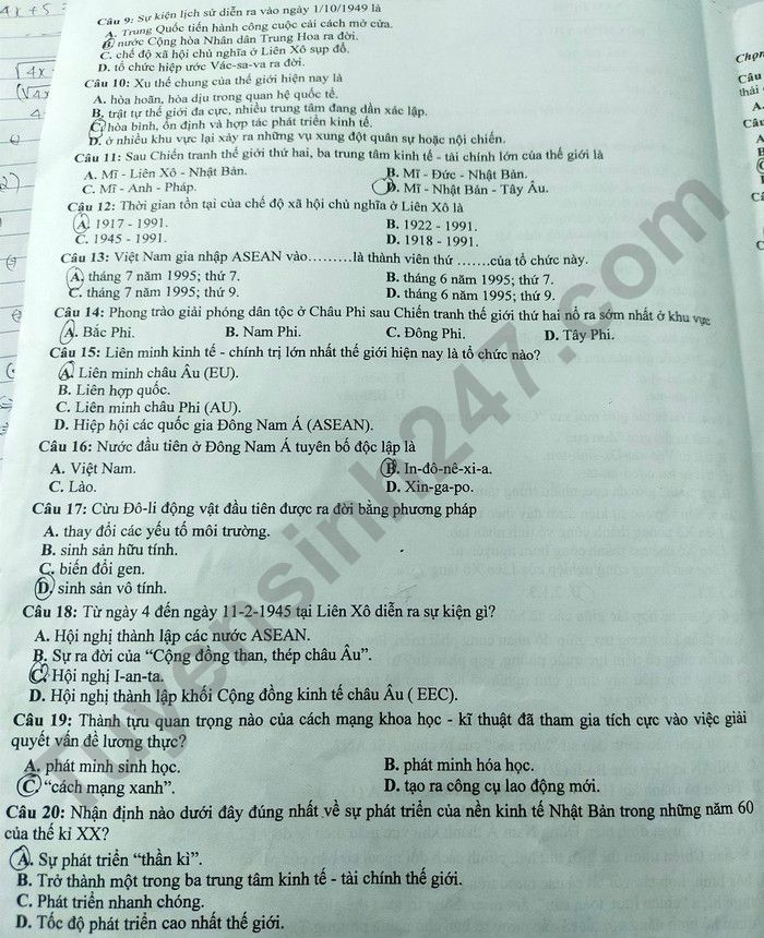 De thi hoc ki 1 mon To hop lop 9 - So GD Nam Dinh 2021 (dot 2)