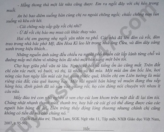De thi cuoi ki 1 mon Van lop 11 THPT Ninh Chau nam 2021