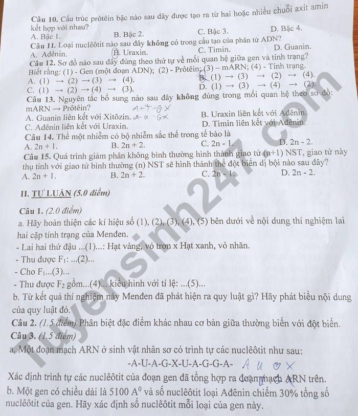 De thi ki 1 nam 2021 - 2022 Sinh lop 9 tinh Quang Nam
