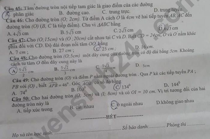 De kiem tra hoc ki 1 lop 9 mon Toan 2021 TX Dong Hoa