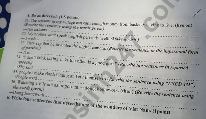 De thi hoc ki 1 mon Anh 9 THCS Nguyen Binh Khiem 2021