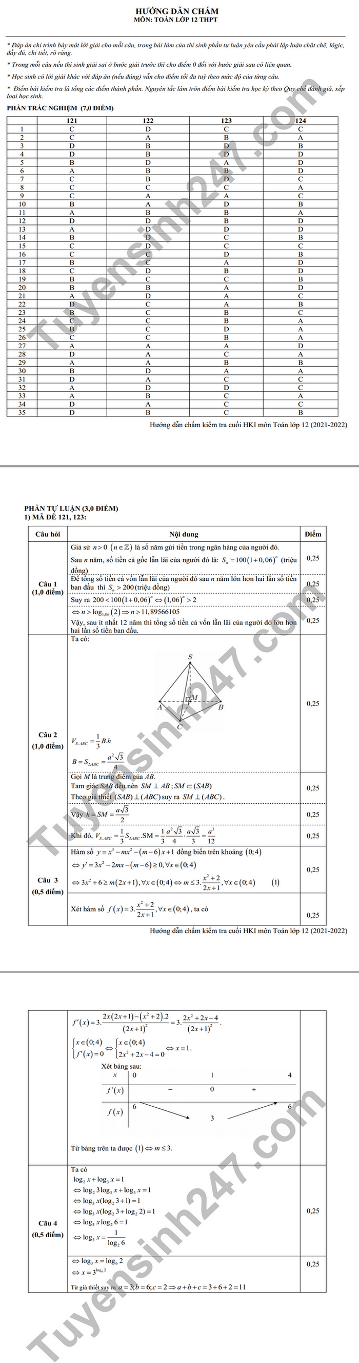 De thi ki 1 mon Toan lop 12 THPT Phan Dinh Phung nam 2021