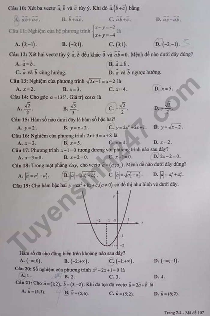 De thi hoc ki 1 Toan lop 10 tinh Son La nam 2021 - 2022