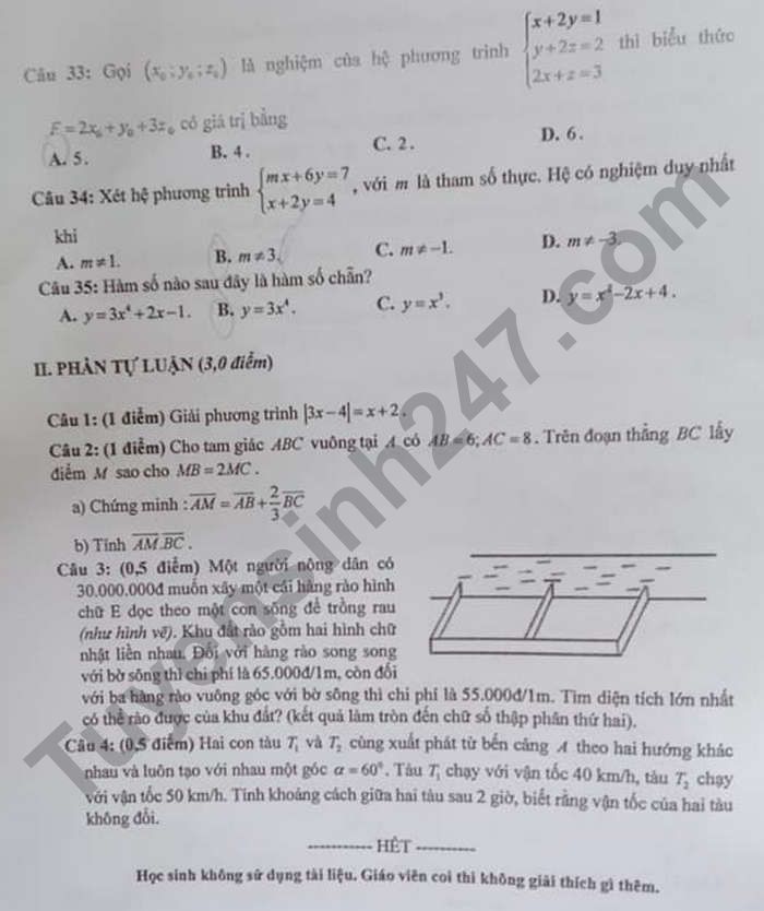 De thi hoc ki 1 Toan lop 10 tinh Son La nam 2021 - 2022