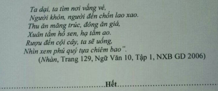 De thi mon Van cuoi ki 1 lop 10 THPT Nguyen Du 2021