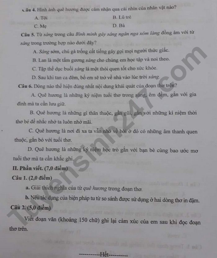 De thi cuoi ki 1 tinh Bac Ninh nam 2021 lop 6 mon Van