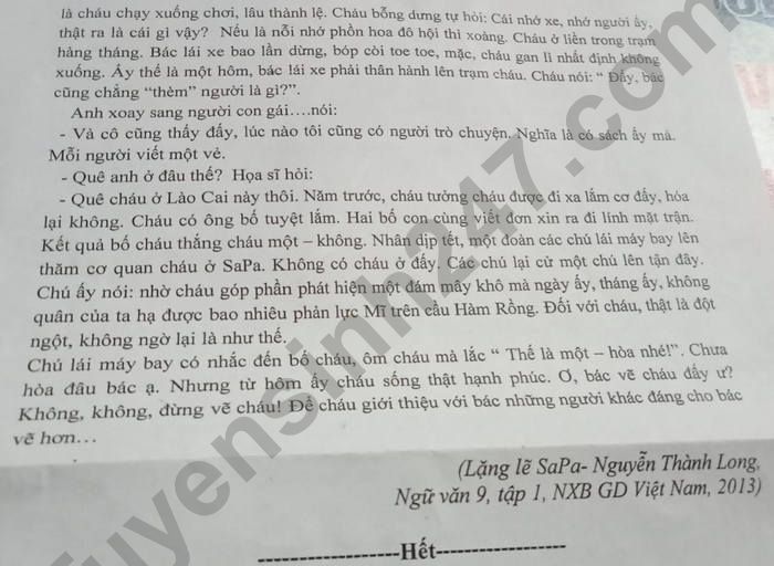 De thi cuoi ki 1 huyen Yen Mo lop 9 mon Van nam 2021