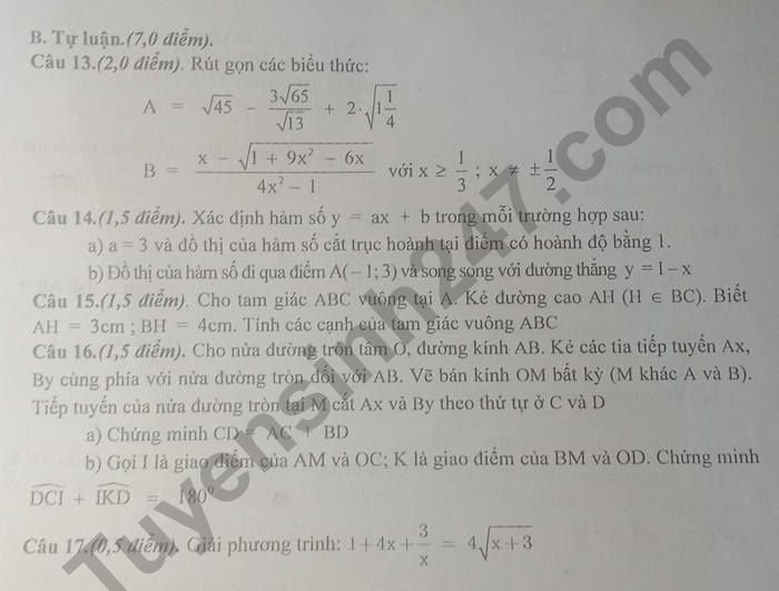 De thi ki 1 mon Toan lop 9 Phong GD Kim Bang 2021
