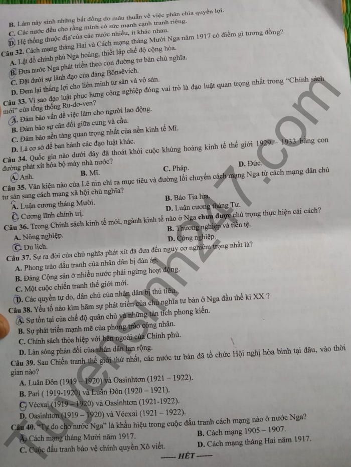 De thi hoc ki 1 lop 11 mon Su THPT Vo Van Kiet 2021