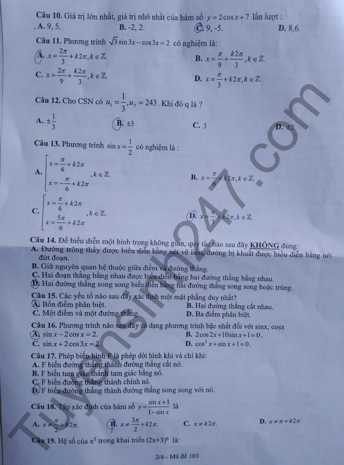 De thi hoc ki 1 THPT Vo Van Kiet 2021 lop 11 mon Toan