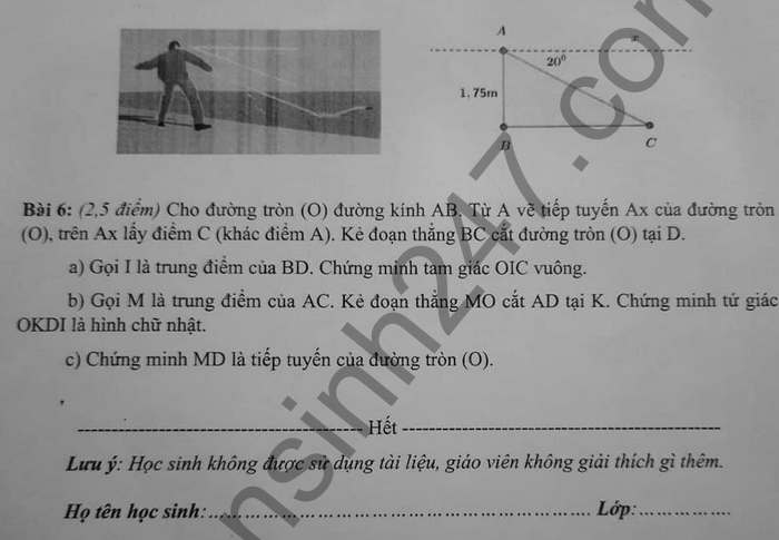 De thi hoc ki 1 THPT Nam Sai Gon mon Toan lop 9 nam 2021