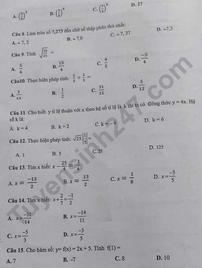 De thi cuoi ki 1 lop 7 mon Toan 2021 - THCS Ly Chinh Thang 1