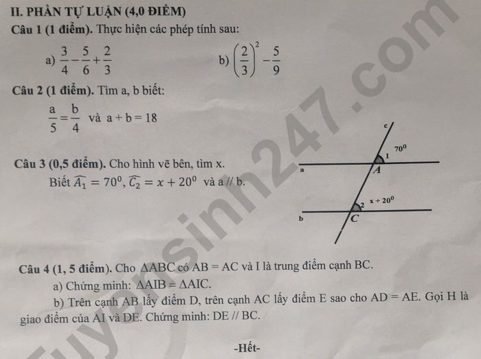 De thi ki 1 Toan lop 7 THCS Phan Cong Hon 2021 - 2022