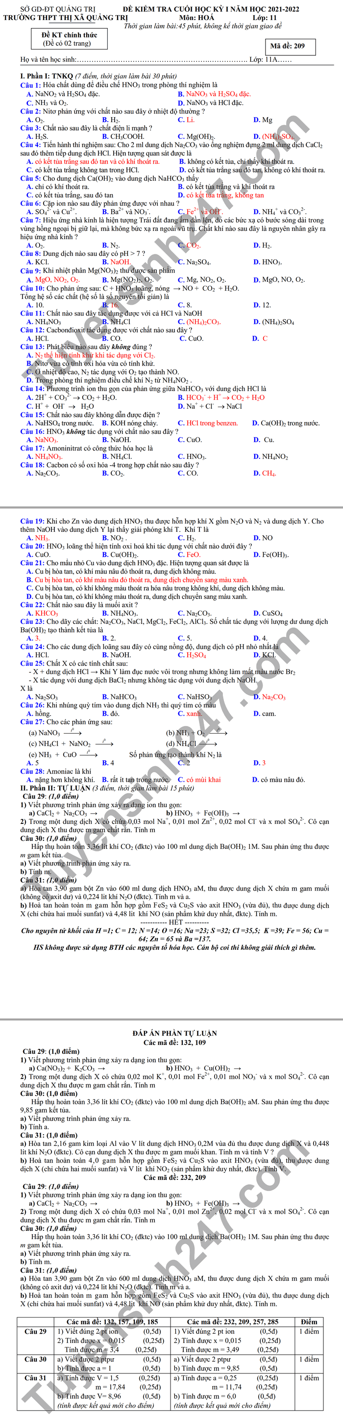 De thi ki 1 2021 lop 11 mon Hoa - THPT TX Quang Tri