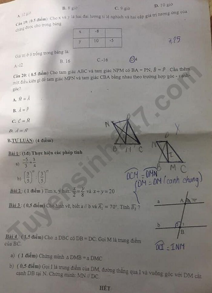 De thi cuoi ki 1 lop 7 mon Toan 2021 - THCS Trung My Tay 1