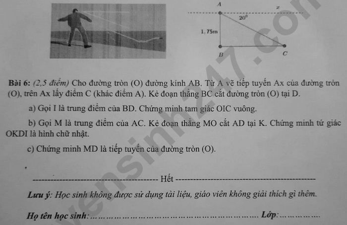 De thi ki 1 lop 9 mon Toan 2021 - THPT Nam Sai Gon