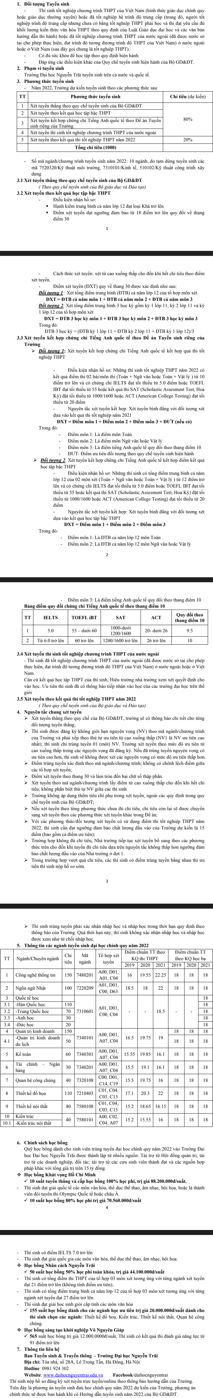 Dai hoc Nguyen Trai cong bo phuong an tuyen sinh 2022