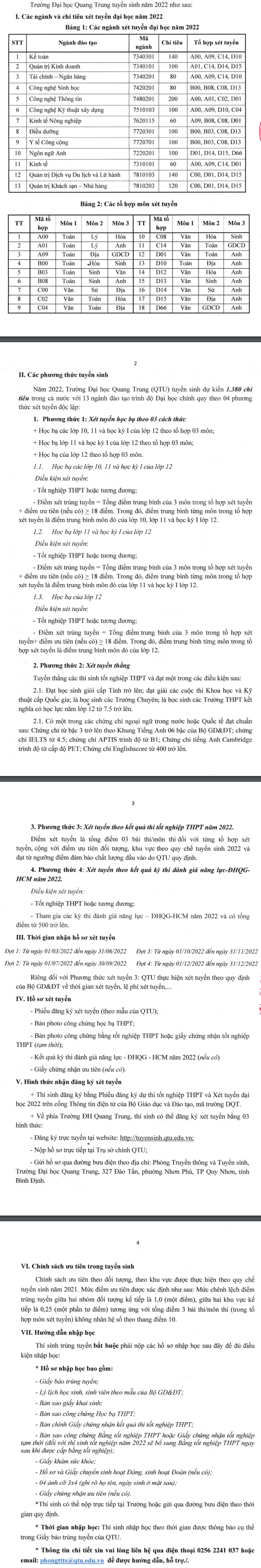 Phuong an tuyen sinh Dai hoc Quang Trung nam 2022