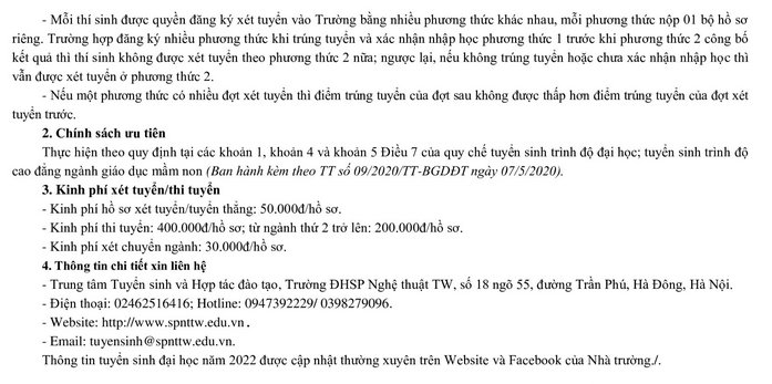 Dai hoc Su pham nghe thuat trung uong tuyen sinh nam 2022