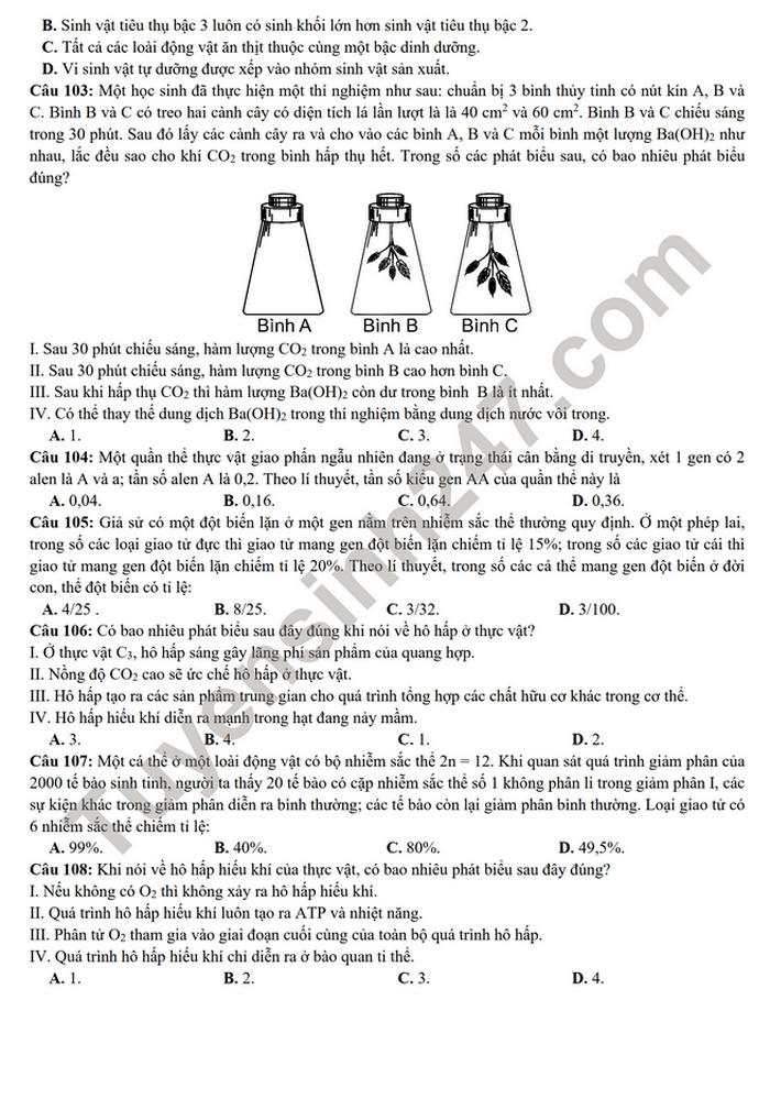 De thi thu mon Sinh tot nghiep THPT 2022 - THPT Quan Hoa