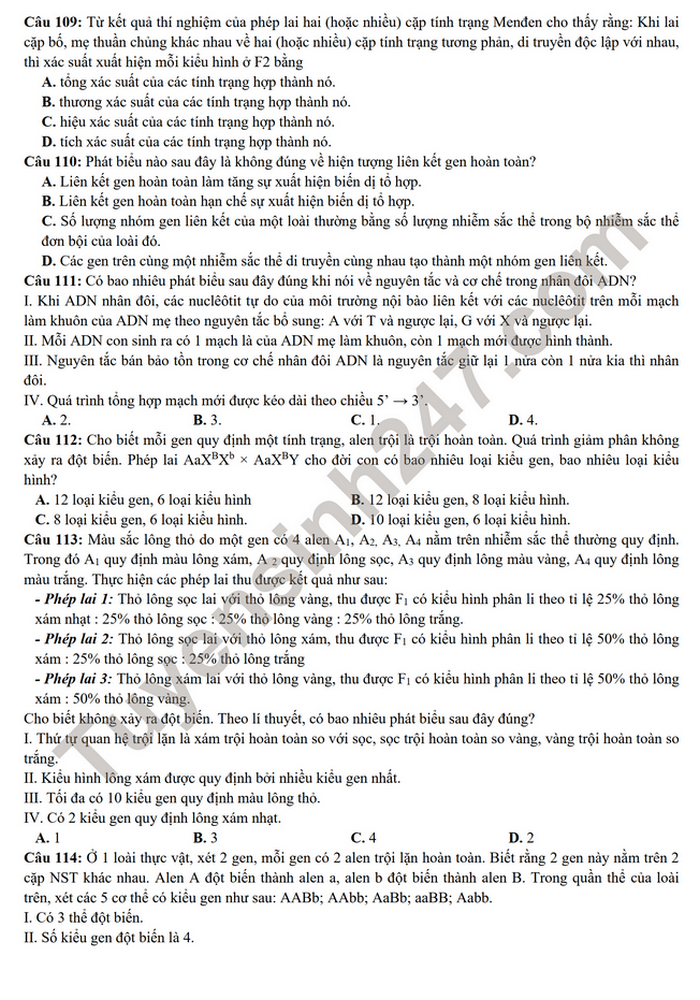 De thi thu mon Sinh tot nghiep THPT 2022 - THPT Quan Hoa