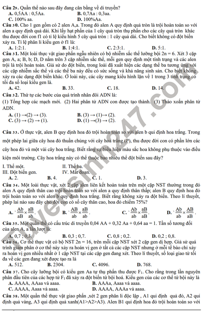 De thi thu tot nghiep THPT mon Sinh lan 1 nam 2022 - THPT Tho Xuan 5