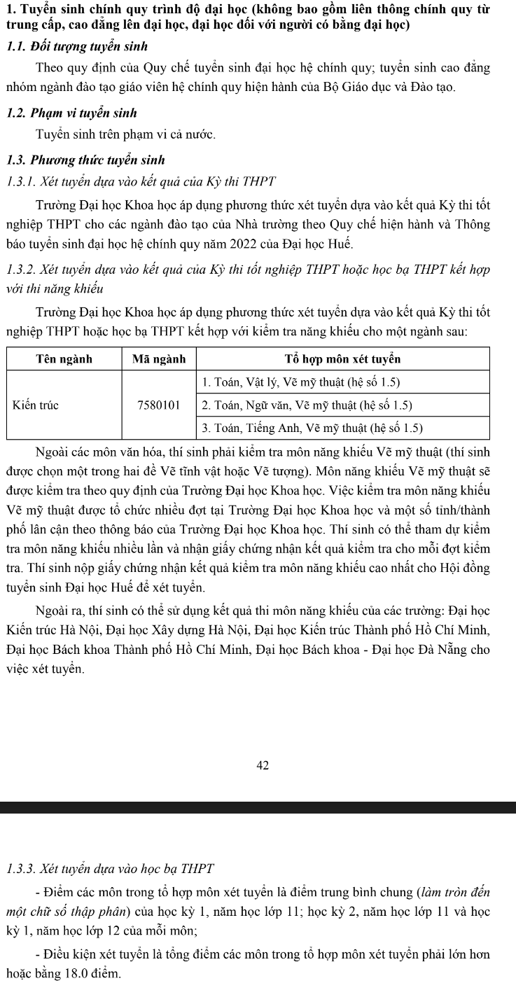 Thong tin tuyen sinh Dai hoc Khoa hoc - DH Hue 2022