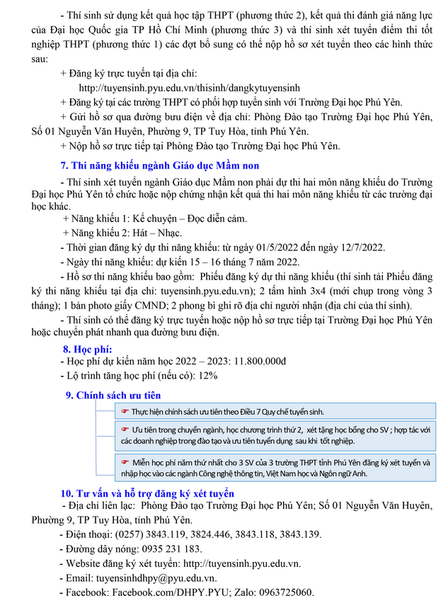 Thong tin tuyen sinh Dai hoc Phu Yen 2022