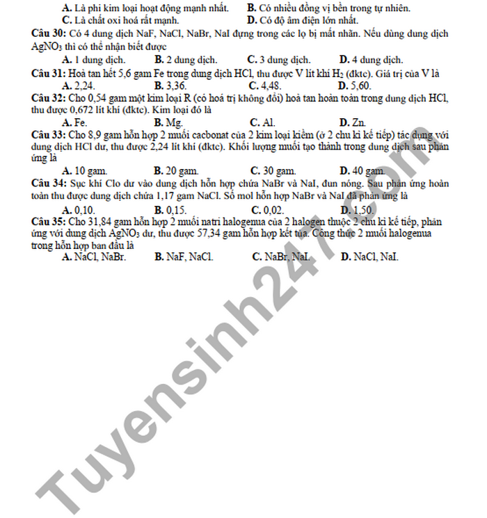 De cuong on tap giua ki 2 mon Hoa lop 10 THPT Tran Phu - Hoan Kiem 2022