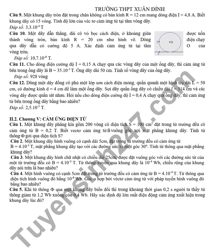 De cuong on tap giua ki 2 lop 11 mon Li THPT Xuan Dinh 2022