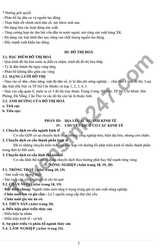 De cuong on tap giua ki 2 mon Dia lop 12 2022 THPT Yen Hoa