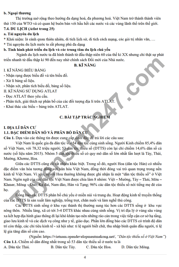 De cuong on tap giua ki 2 mon Dia lop 12 2022 THPT Yen Hoa