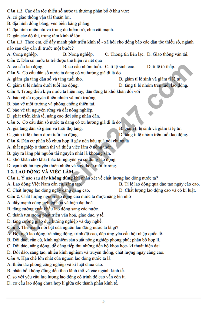 De cuong on tap giua ki 2 mon Dia lop 12 2022 THPT Yen Hoa