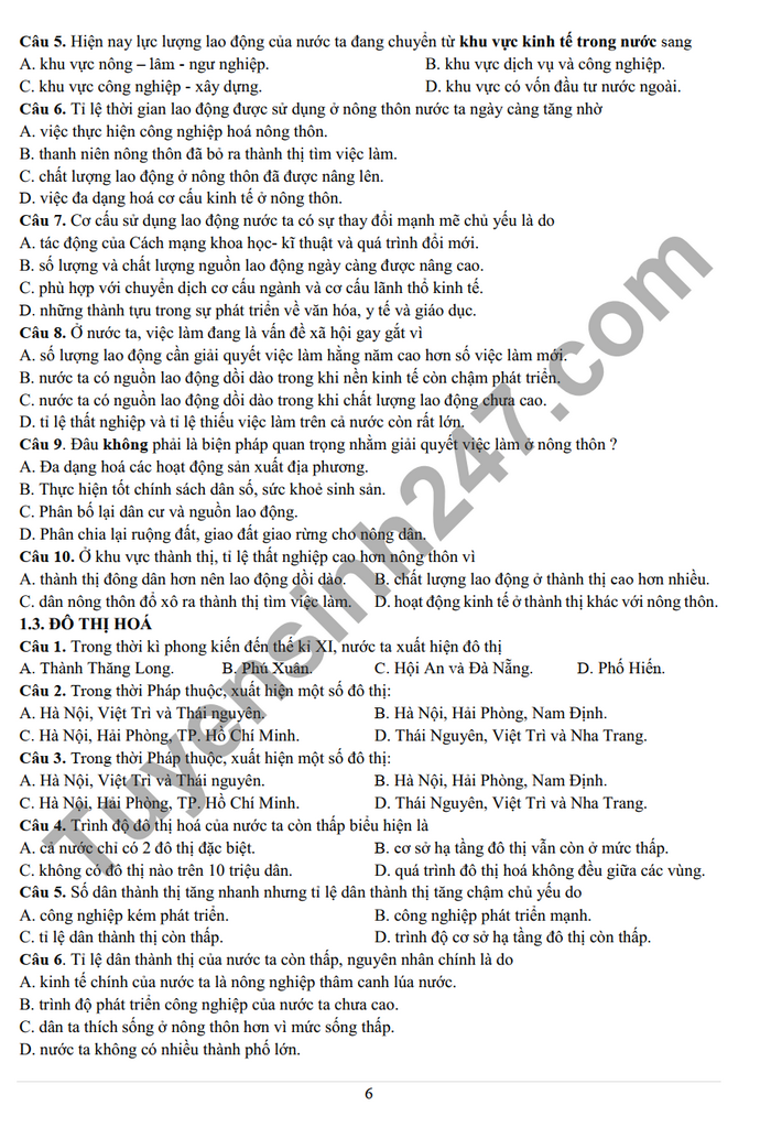 De cuong on tap giua ki 2 mon Dia lop 12 2022 THPT Yen Hoa