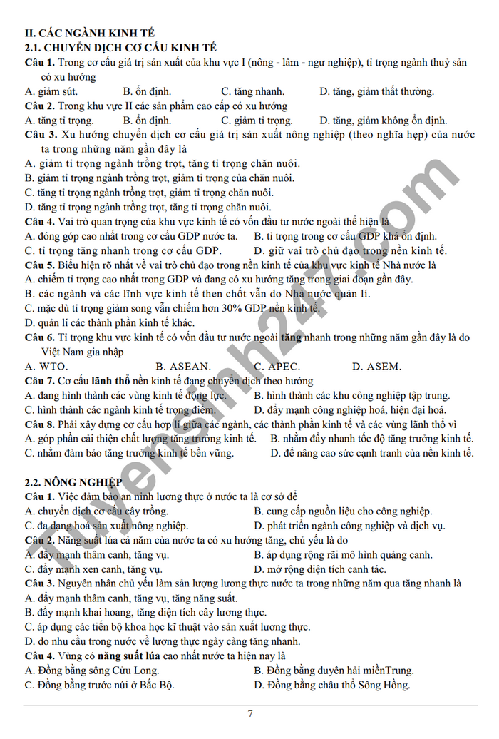 De cuong on tap giua ki 2 mon Dia lop 12 2022 THPT Yen Hoa