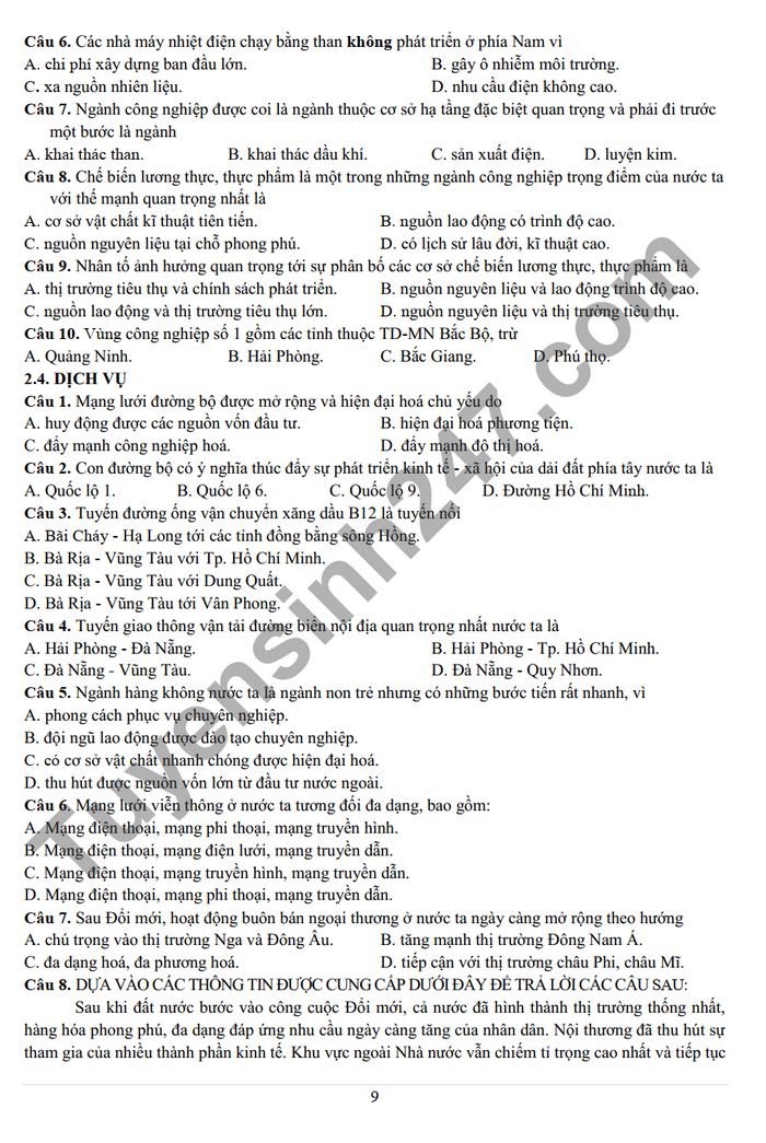 De cuong on tap giua ki 2 mon Dia lop 12 2022 THPT Yen Hoa