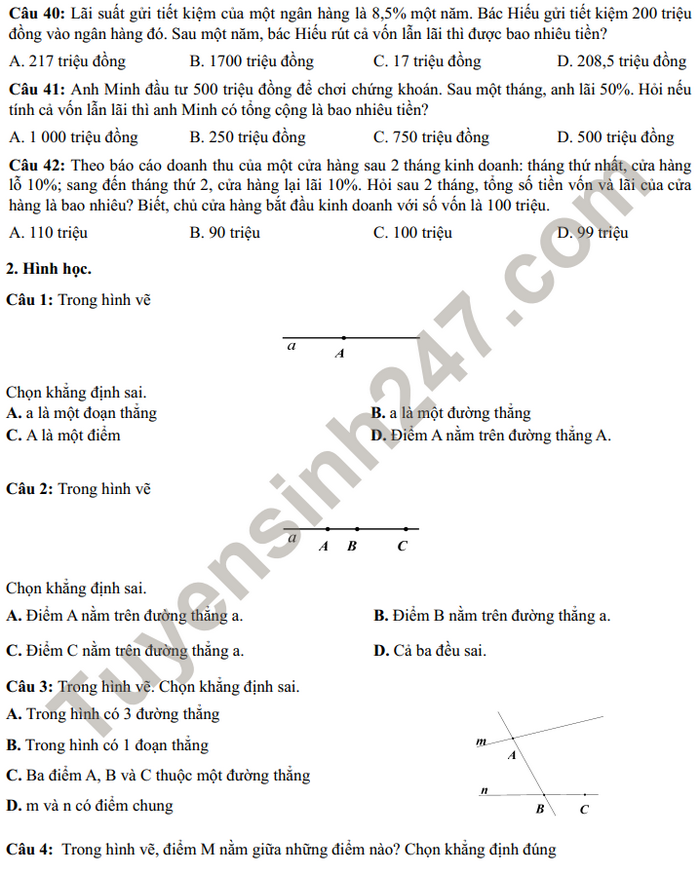 De cuong on thi giua ki 2 mon Toan lop 6 THCS Thang Long