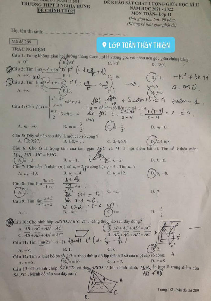 De thi giua ki 2 lop 11 mon Toan 2022 THPT B Nghia Hung