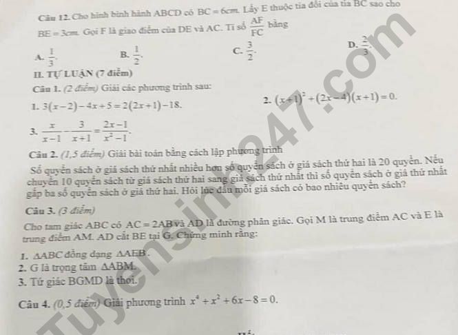 De thi giua ki 2 lop 8 mon Toan 2022 - THCS&THPT Nguyen Tat Thanh