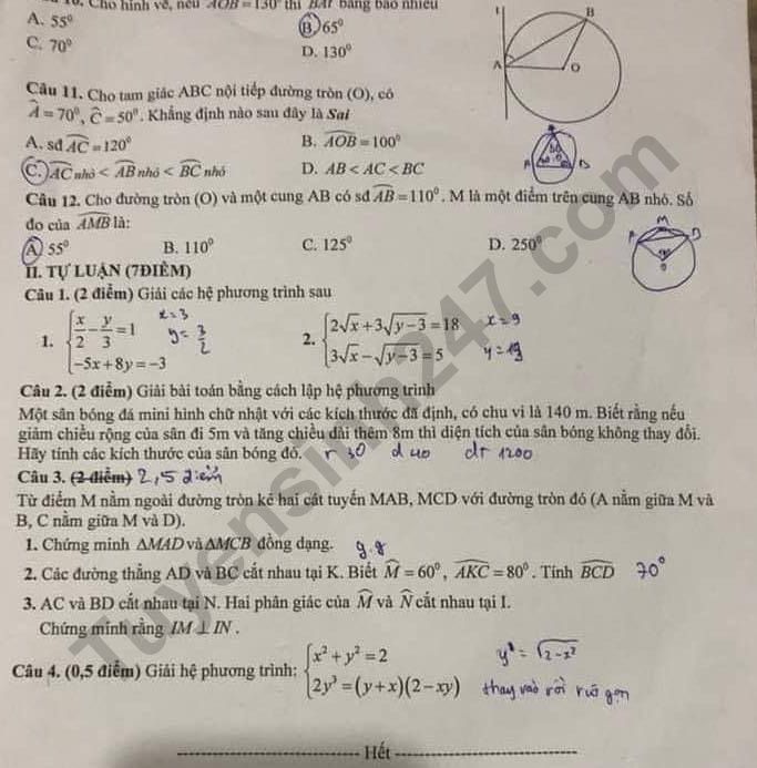 De thi giua ki 2 lop 9 mon Toan - THCS THPT Nguyen Tat Thanh 2022