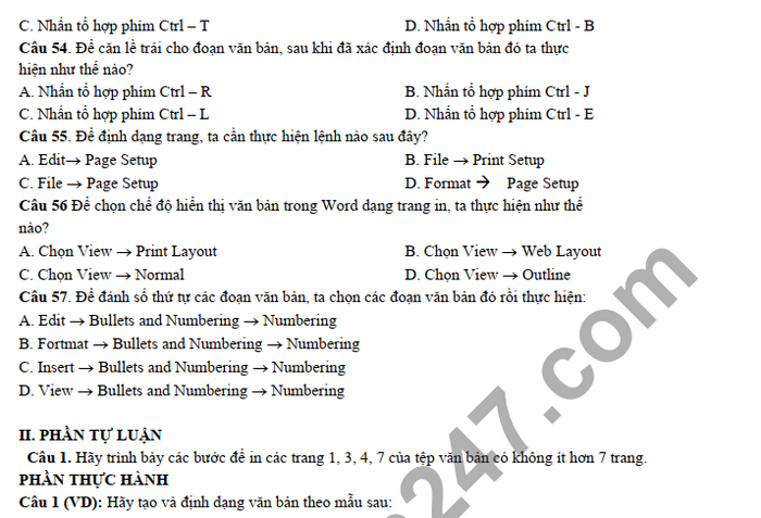 De cuong on tap giua ki 2 mon Tin lop 10 THPT Phu Bai 2022