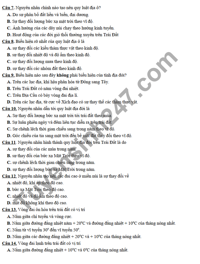 De cuong on tap giua ki 2 mon Dia lop 10 THPT Le Loi 2022