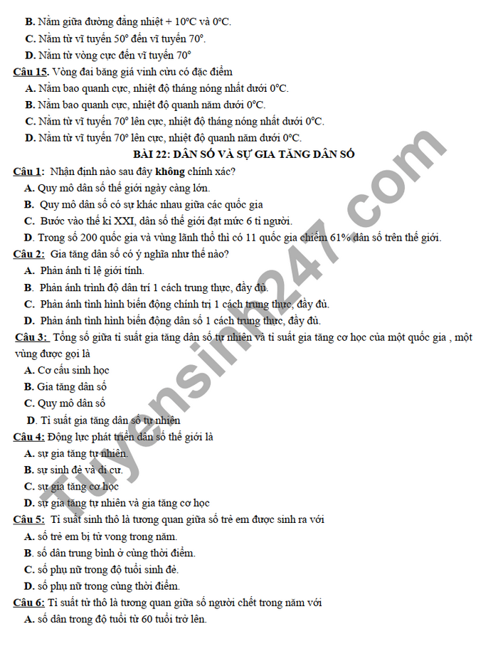 De cuong on tap giua ki 2 mon Dia lop 10 THPT Le Loi 2022