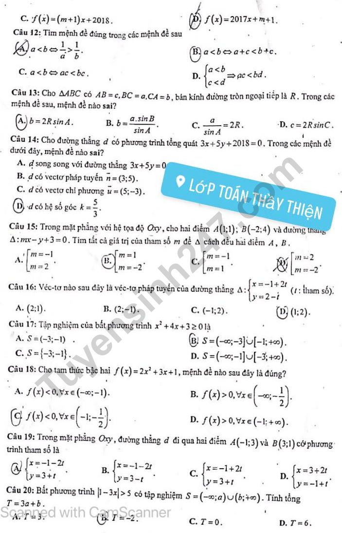 De thi giua ki 2 mon Toan lop 10 nam 2022 - THPT Ngo Quyen