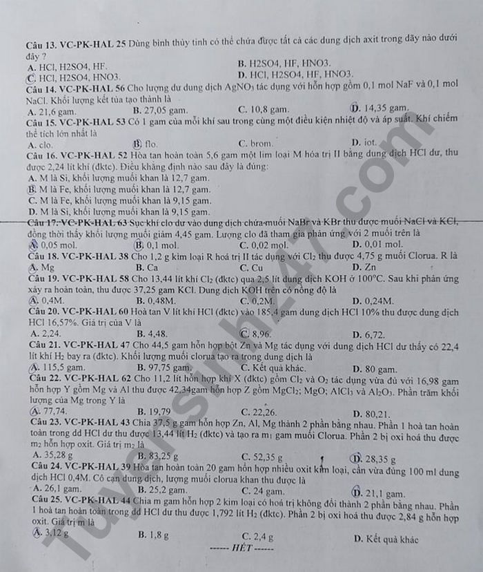 De giua ki 2 mon Hoa lop 10 THCS - THPT Tan Lam 2022
