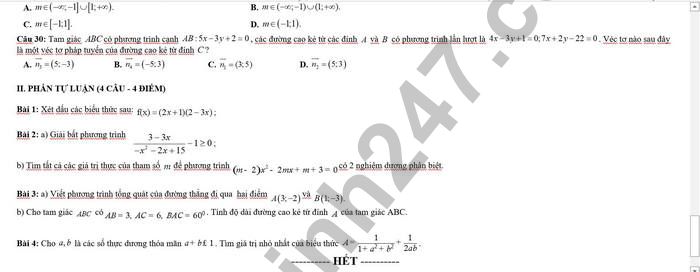 De thi giua ki 2 lop 10  - THPT Tan Lam 2022 mon Toan