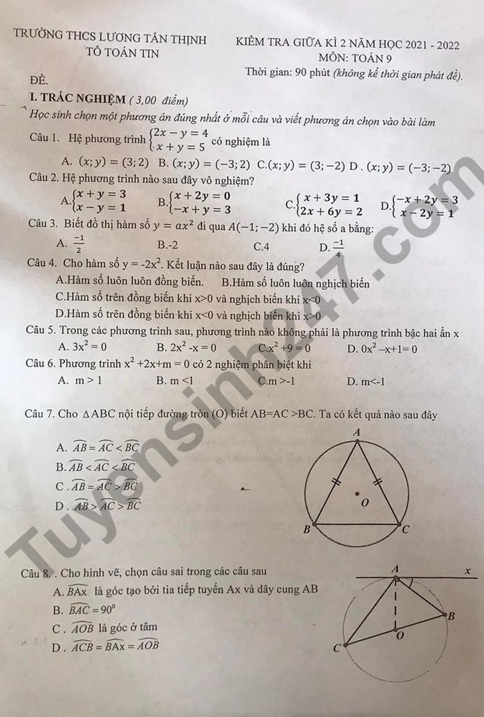 De thi giua ki 2 mon Toan lop 9 THCS Luong Tan Thinh 2022