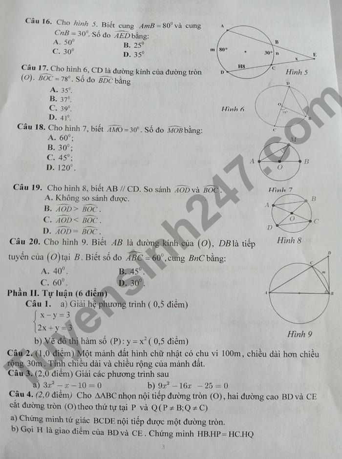 De thi giua ki 2 mon Toan lop 9 THCS Le Binh 2022