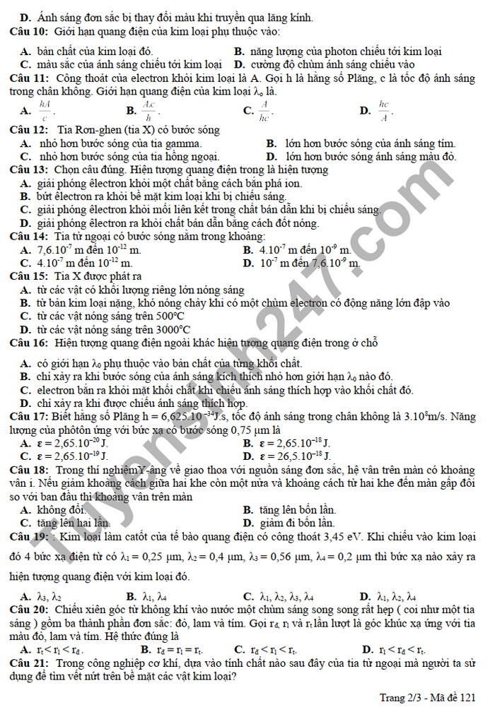 De thi giua ki 2 THPT Huong Hoa mon Li 2022 lop 12